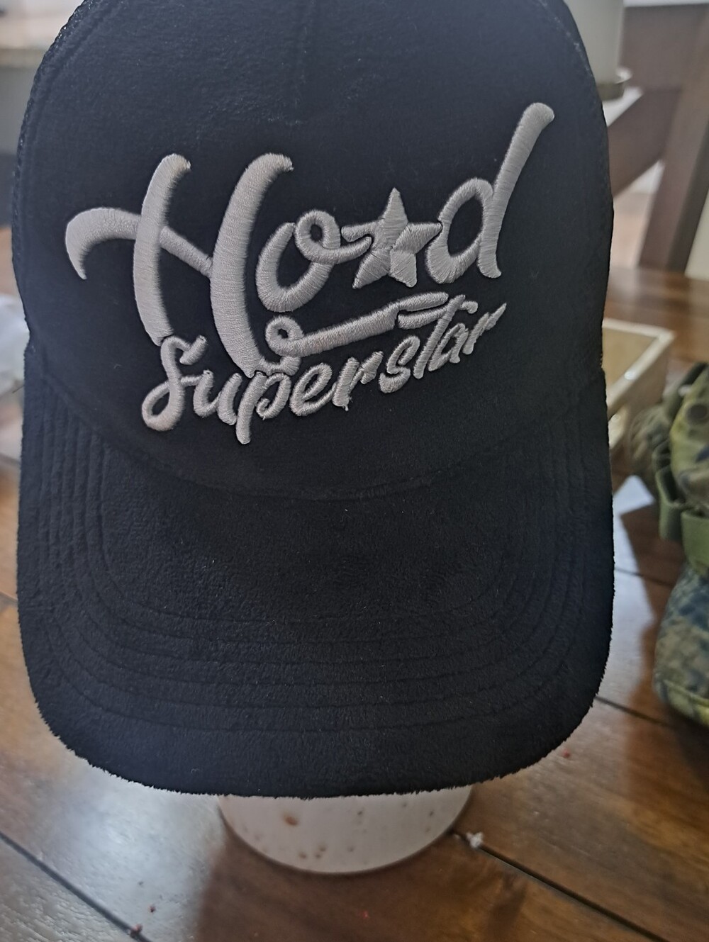 Word Superstar Embroidered Black Baseball Cap